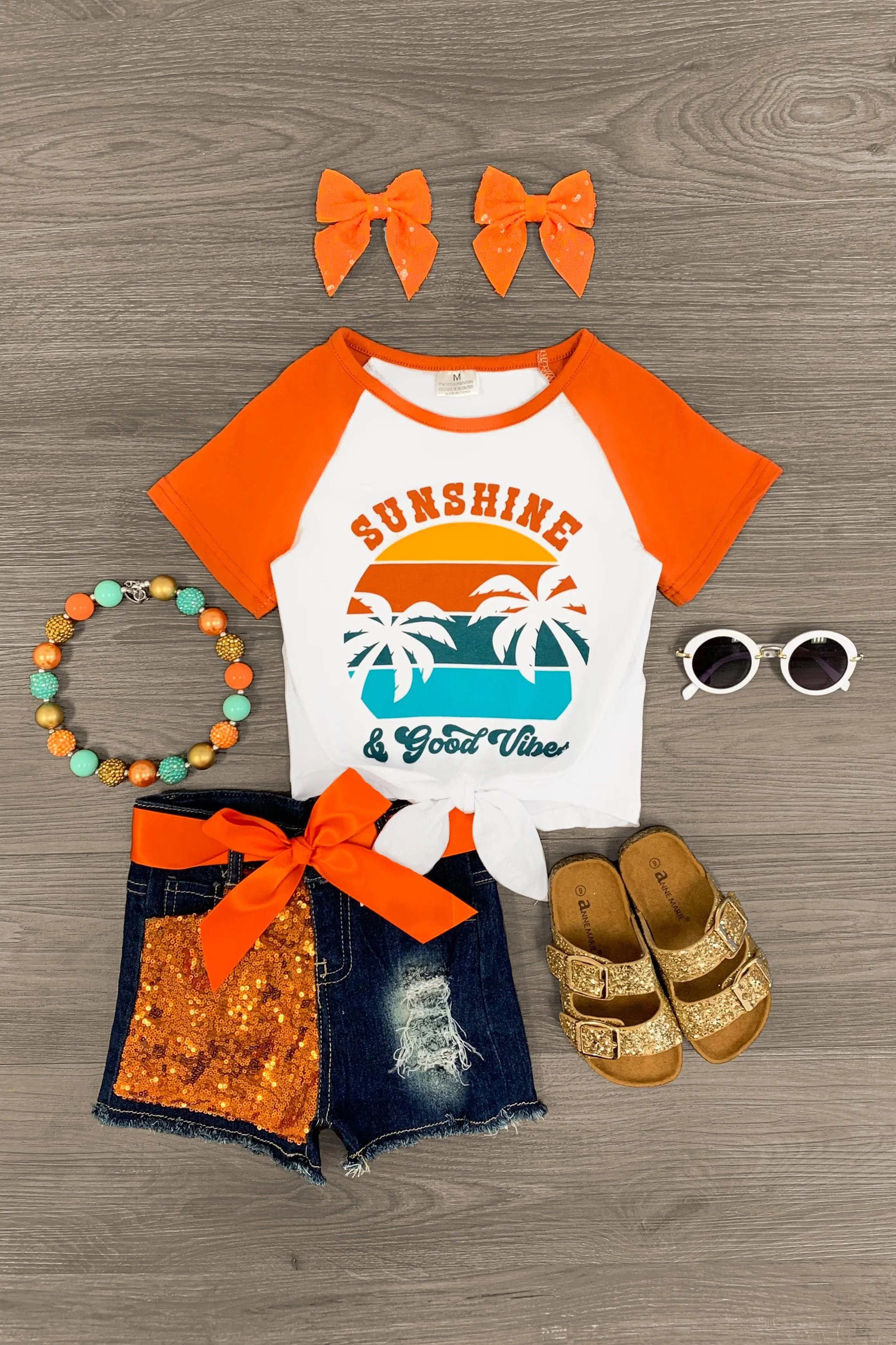 "Sunshine & Good Vibes" Orange Denim Short Set