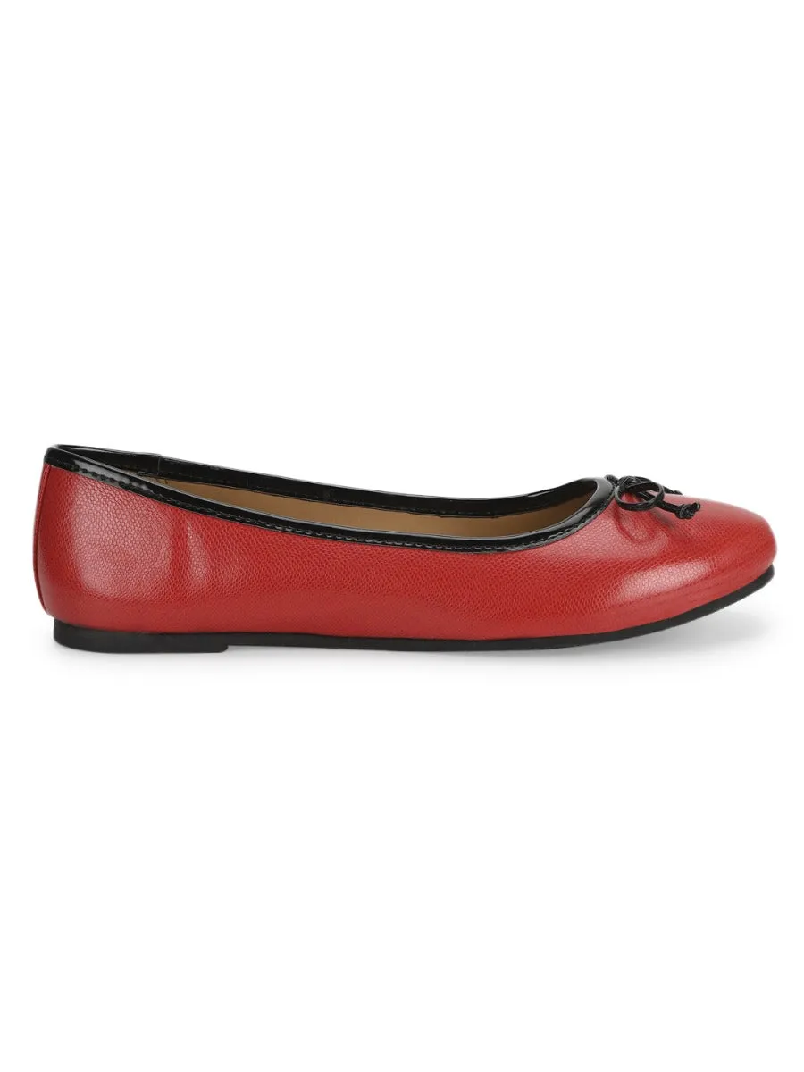 Red PU Bowed Ballerinas