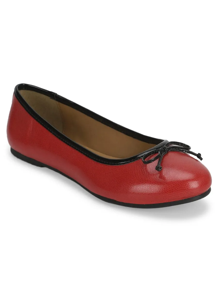 Red PU Bowed Ballerinas