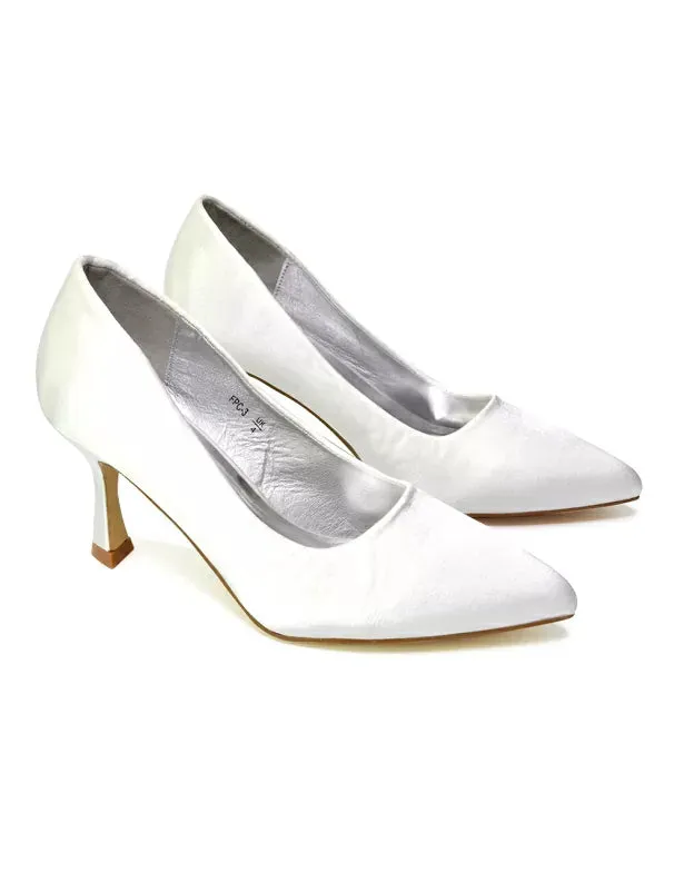 Romi Bridal Shoes Pointed Toe Wedding Glitter Court Shoes Mid Stiletto Heels in White