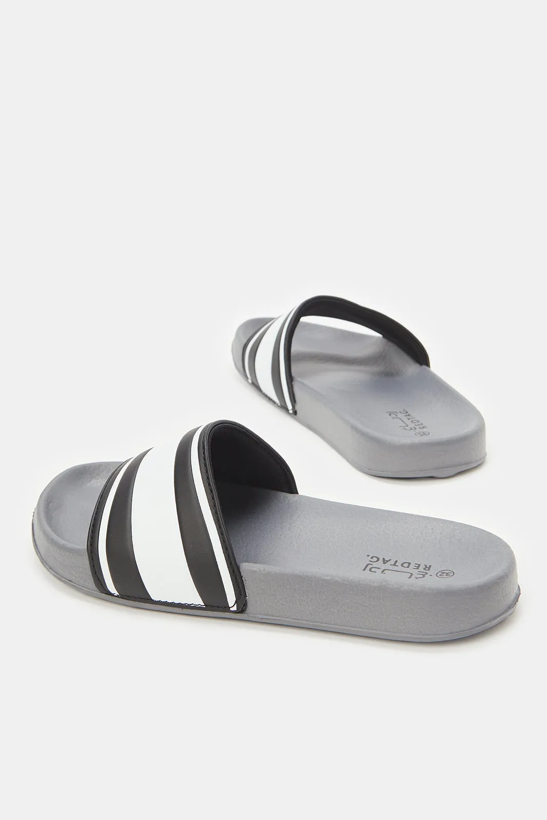 Senior Boys Grey Stripped Embossed Slides