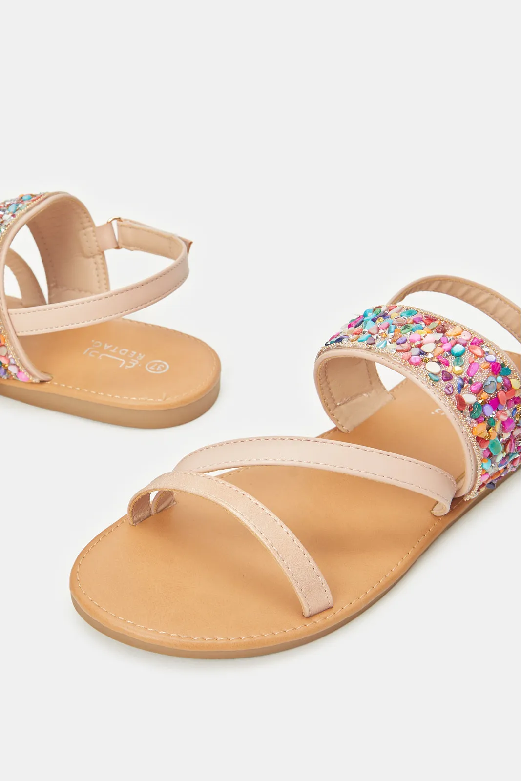 Senior Girls Beige Beads Sandals