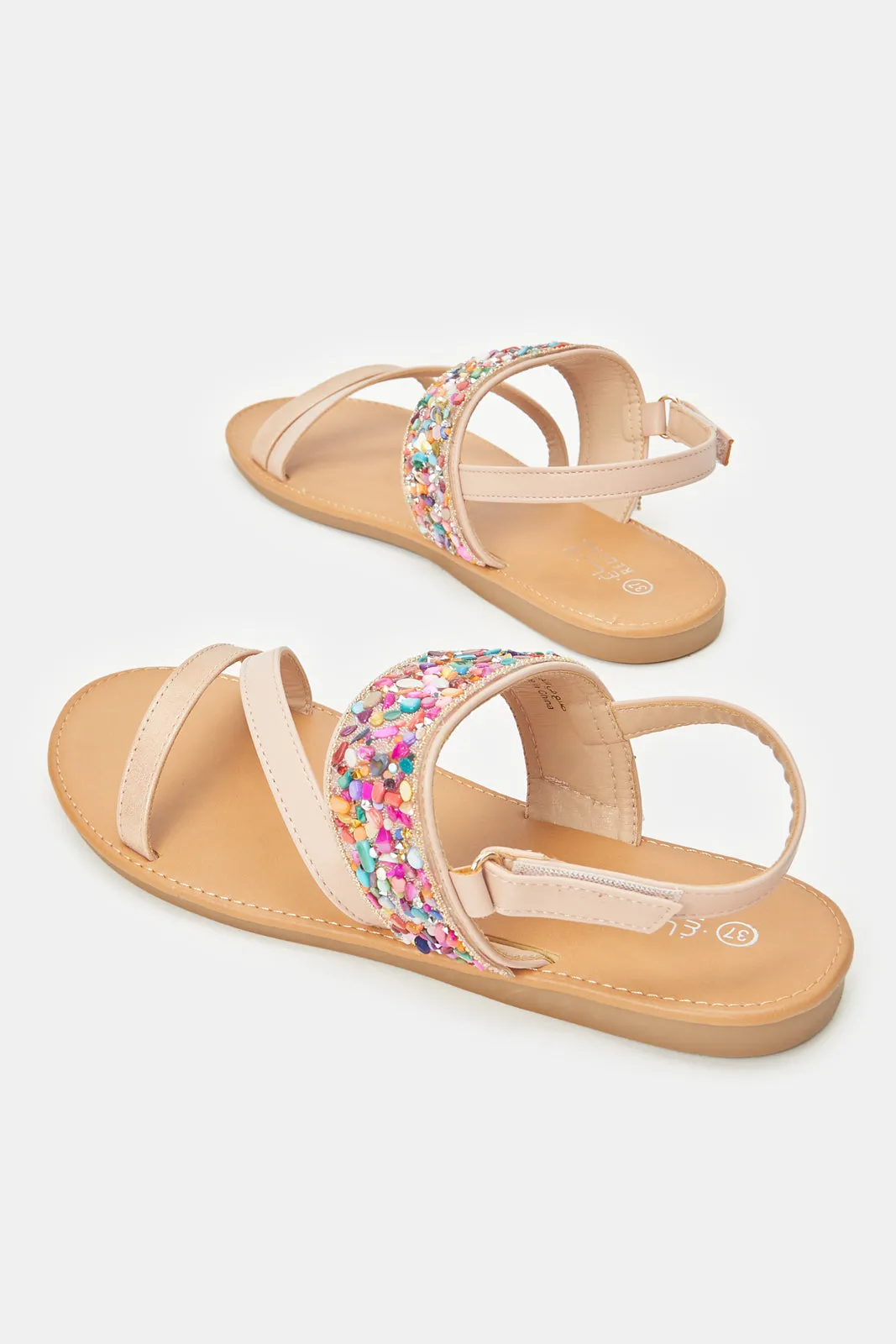 Senior Girls Beige Beads Sandals