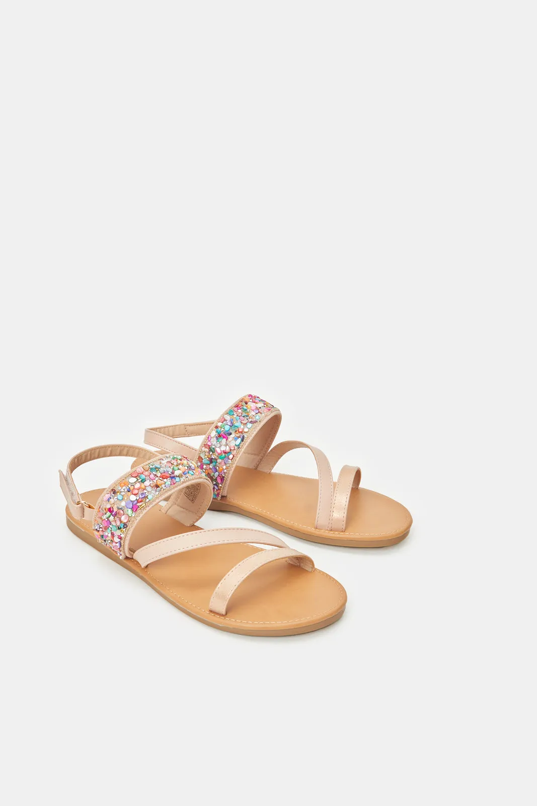 Senior Girls Beige Beads Sandals