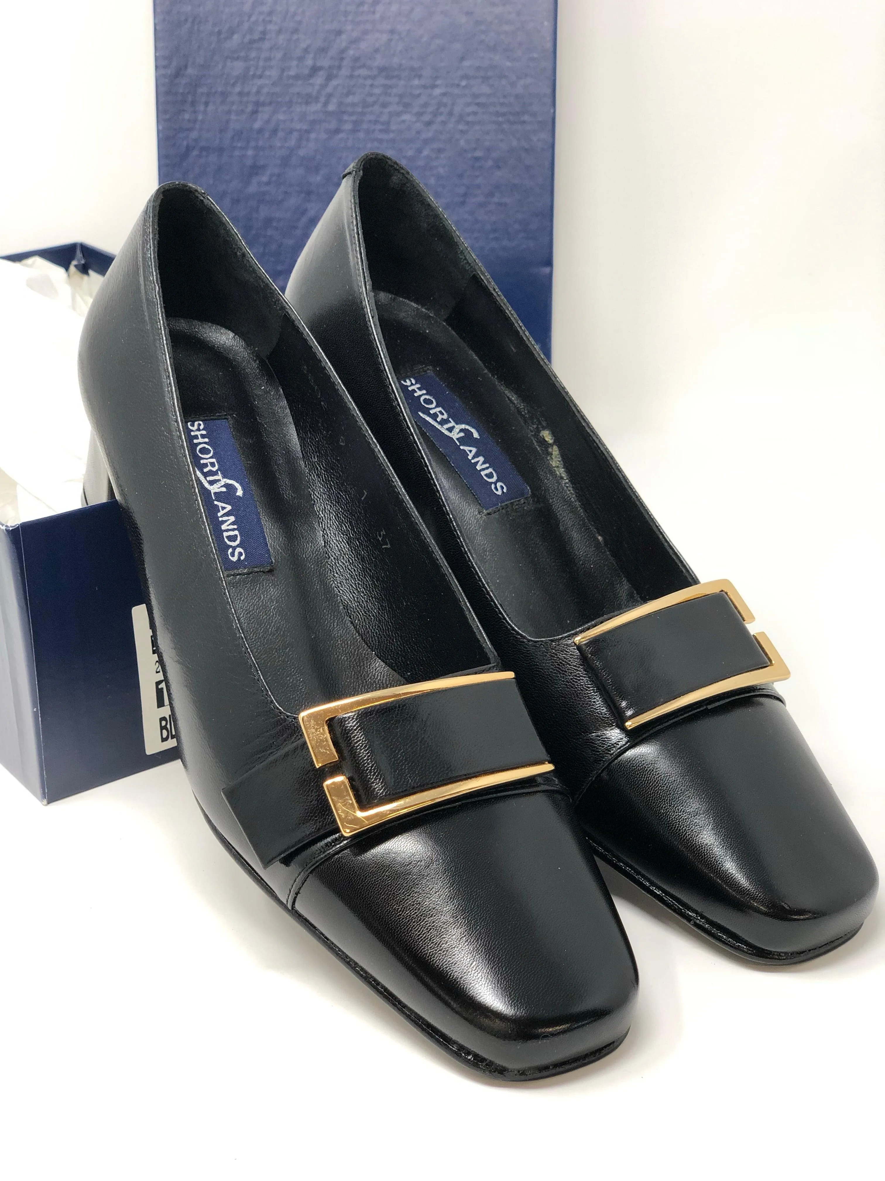 Shortlands Black Leather Low Heeled Court Shoes Size 37 (UK4)