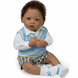 The Ashton - Drake Galleries Michael I Love You To The Moon And Back So Truly Real® African American Black Baby Boy Doll Weighted Poseable with Soft RealTouch® Vinyl Skin by Linda Murray 22"-inches