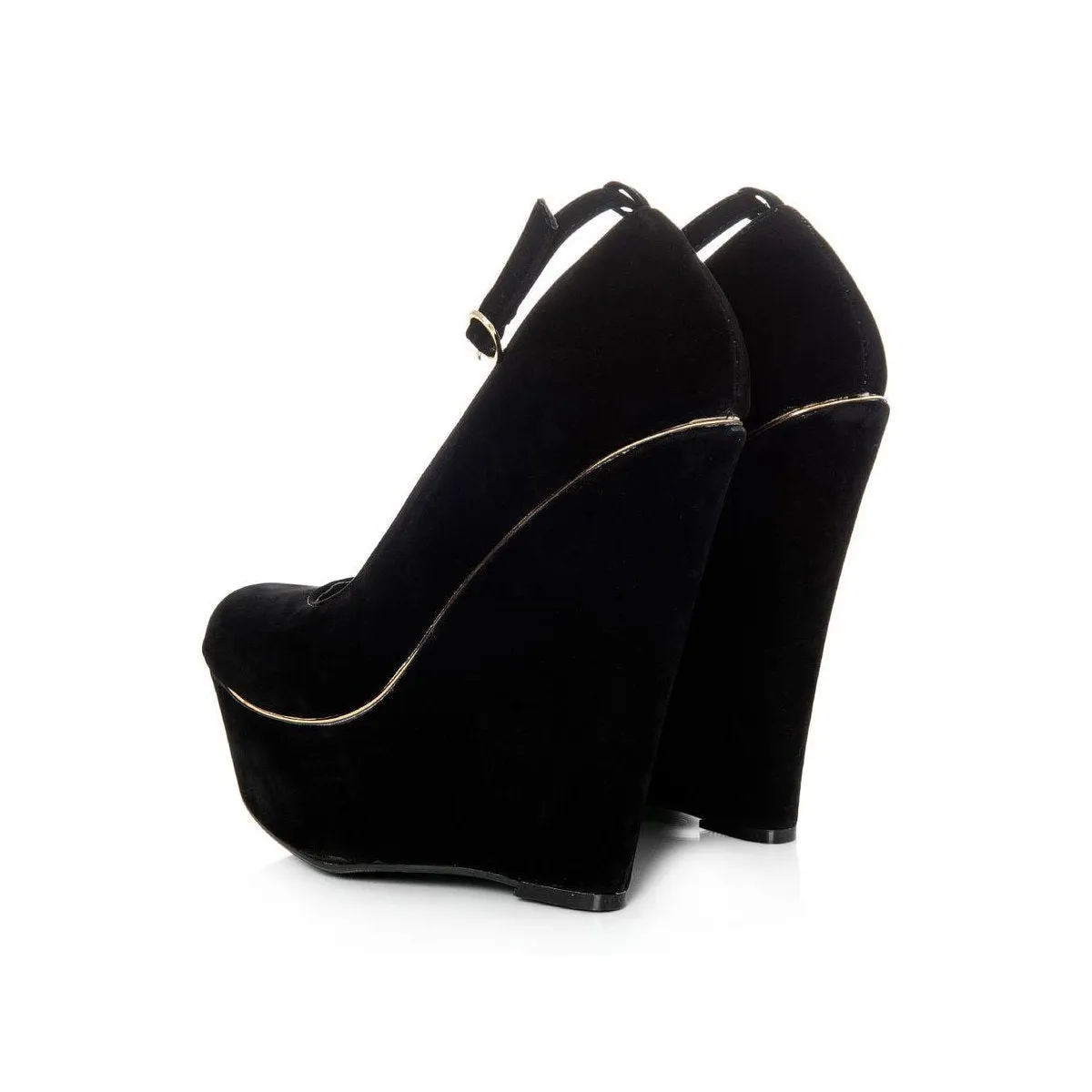 TYRA Platform Wedge High Heeled Court Shoes With Gold Trim