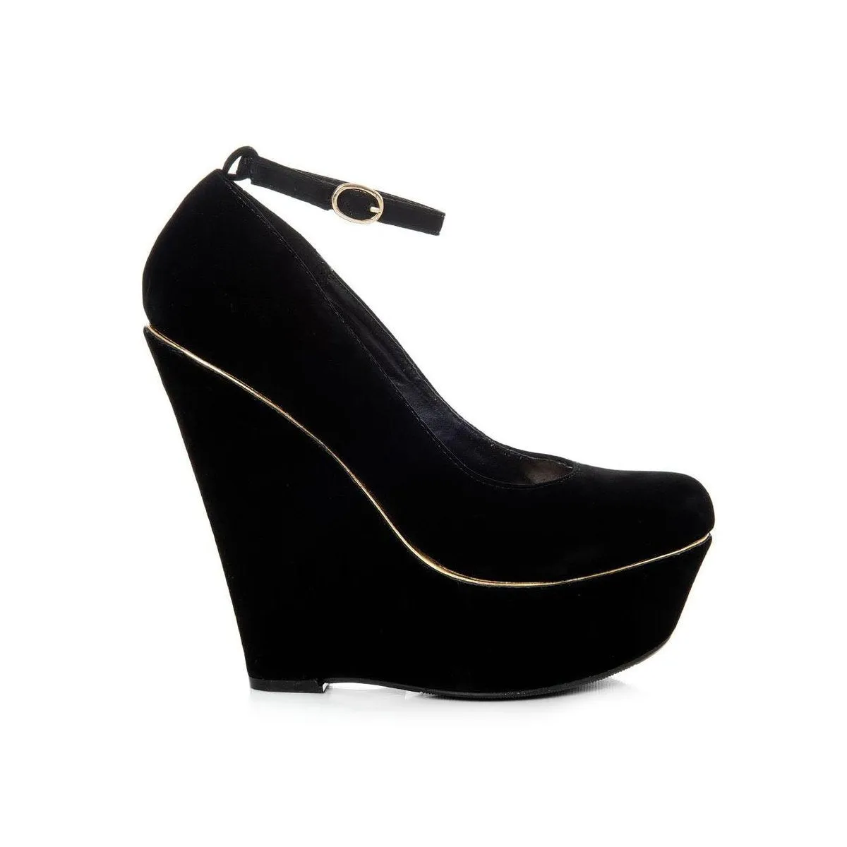 TYRA Platform Wedge High Heeled Court Shoes With Gold Trim