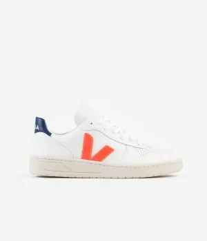 Veja Womens V-10 Leather Shoes - Extra White / Orange Fluoro / Cobalt