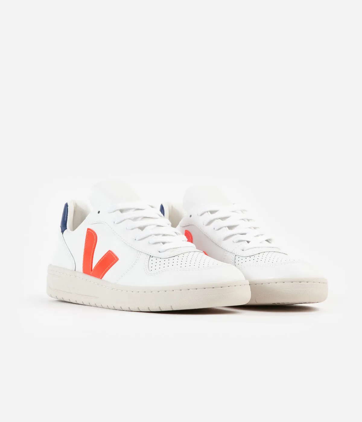 Veja Womens V-10 Leather Shoes - Extra White / Orange Fluoro / Cobalt