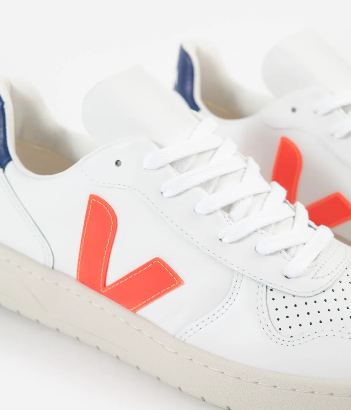 Veja Womens V-10 Leather Shoes - Extra White / Orange Fluoro / Cobalt