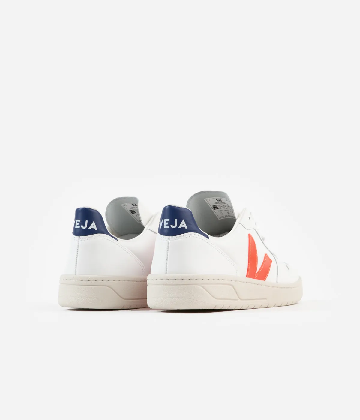 Veja Womens V-10 Leather Shoes - Extra White / Orange Fluoro / Cobalt