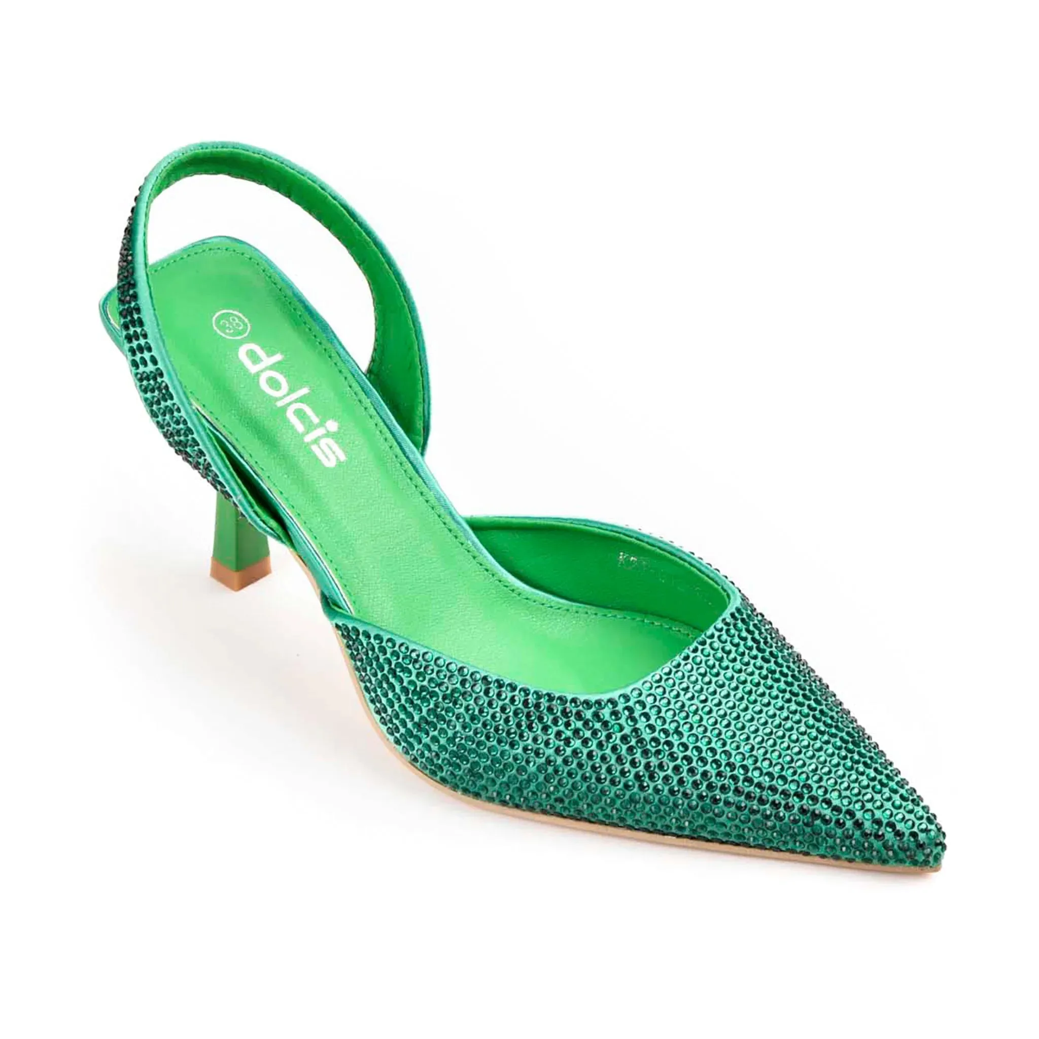 Vibrant Green Rhinestone Slingback Heels | 467M-K