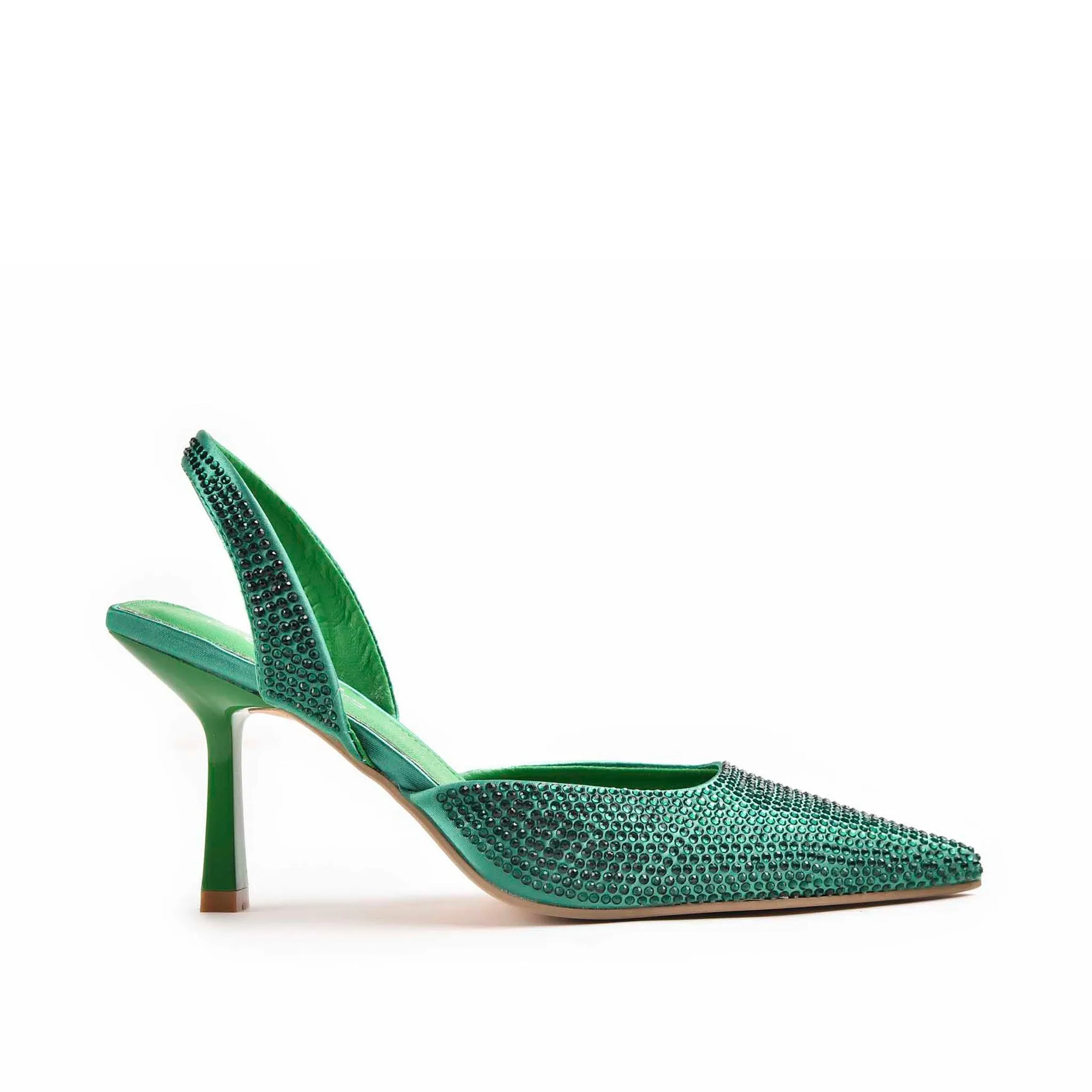 Vibrant Green Rhinestone Slingback Heels | 467M-K