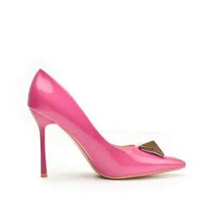 Vibrant Pink Stiletto Heels with Gold Pyramid Accent | 439N-P