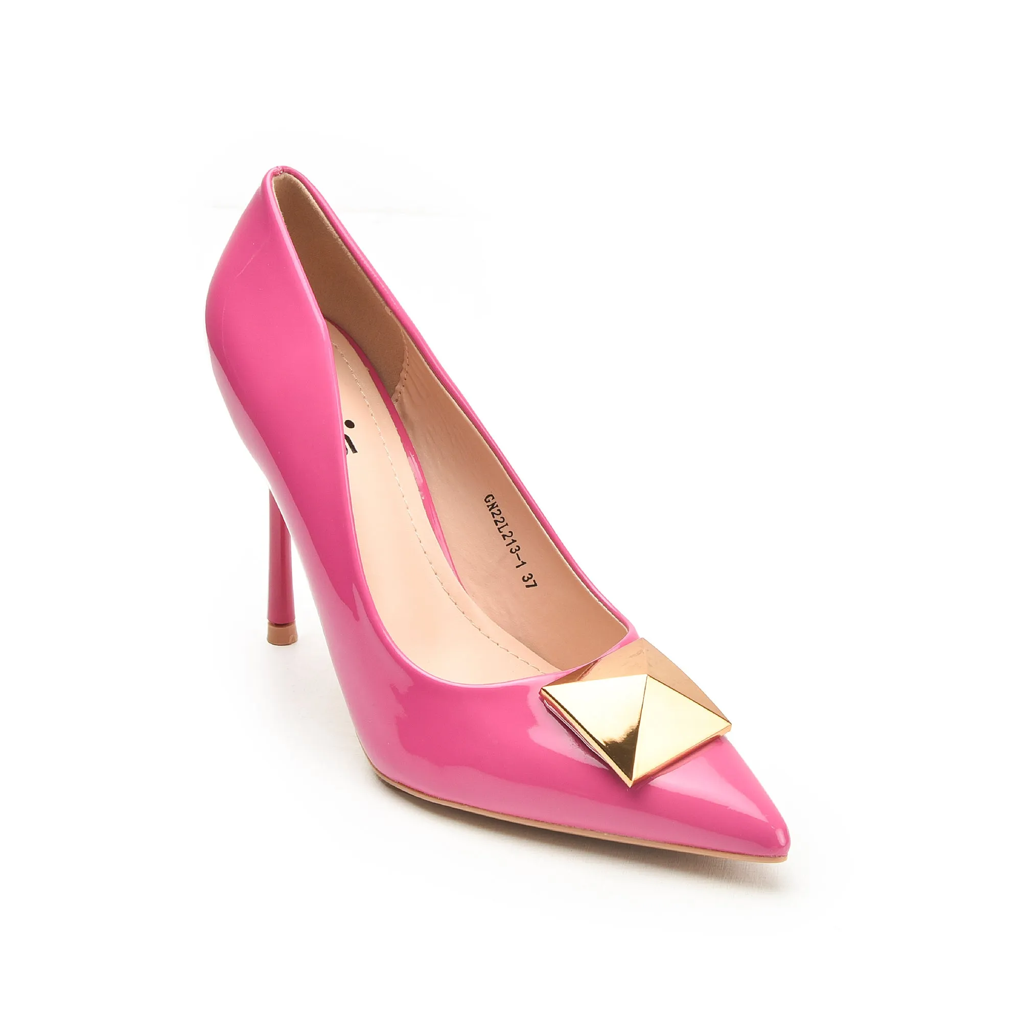 Vibrant Pink Stiletto Heels with Gold Pyramid Accent | 439N-P