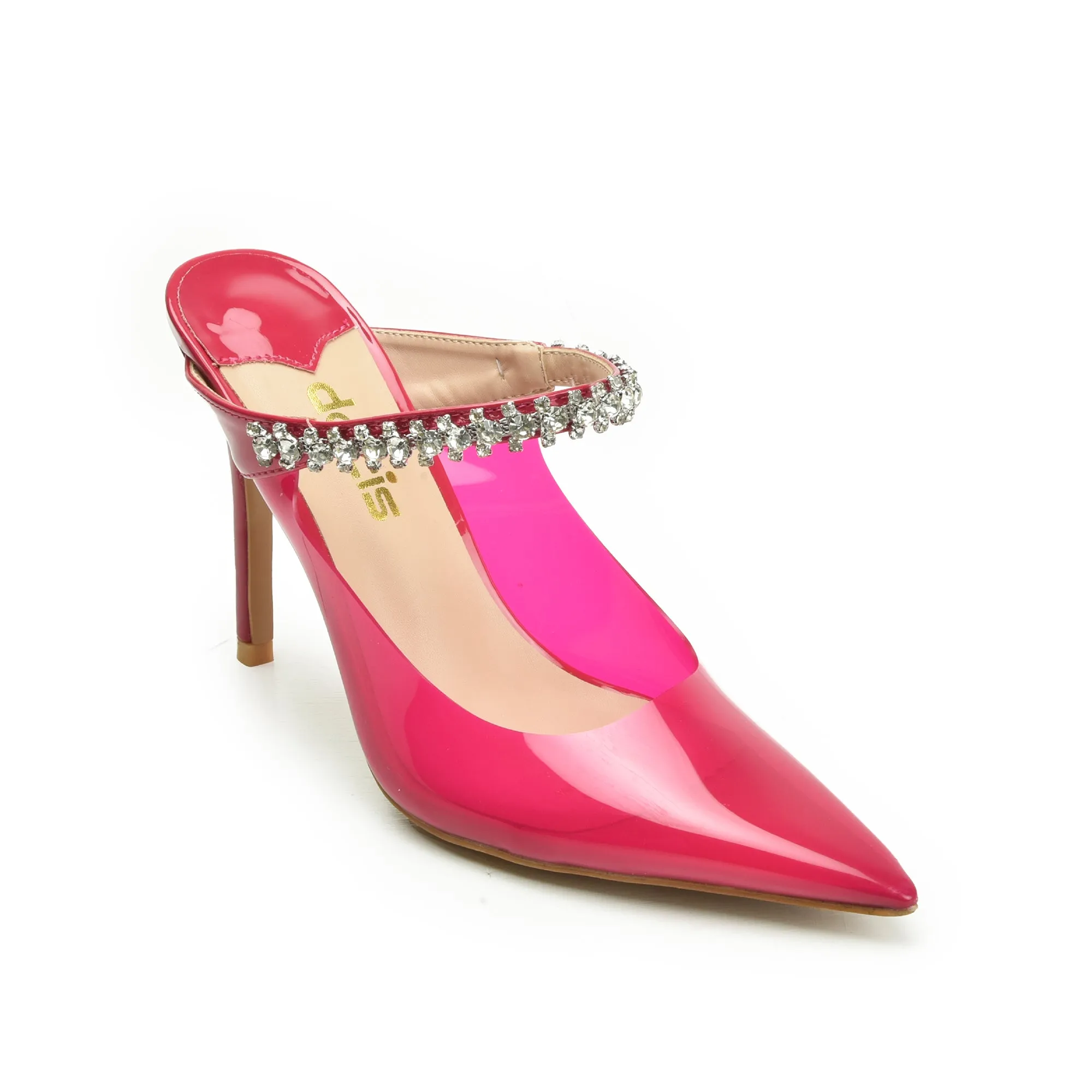 Vibrant Pink Transparent High Heel Mules | 436N-P