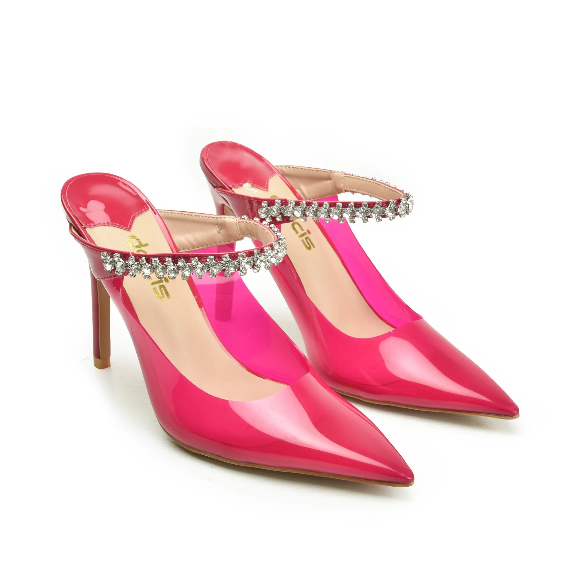 Vibrant Pink Transparent High Heel Mules | 436N-P