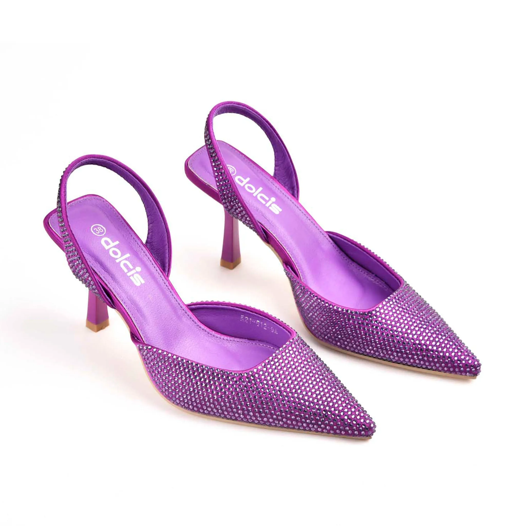 Vibrant Purple Rhinestone Slingback Heels | 467M-J