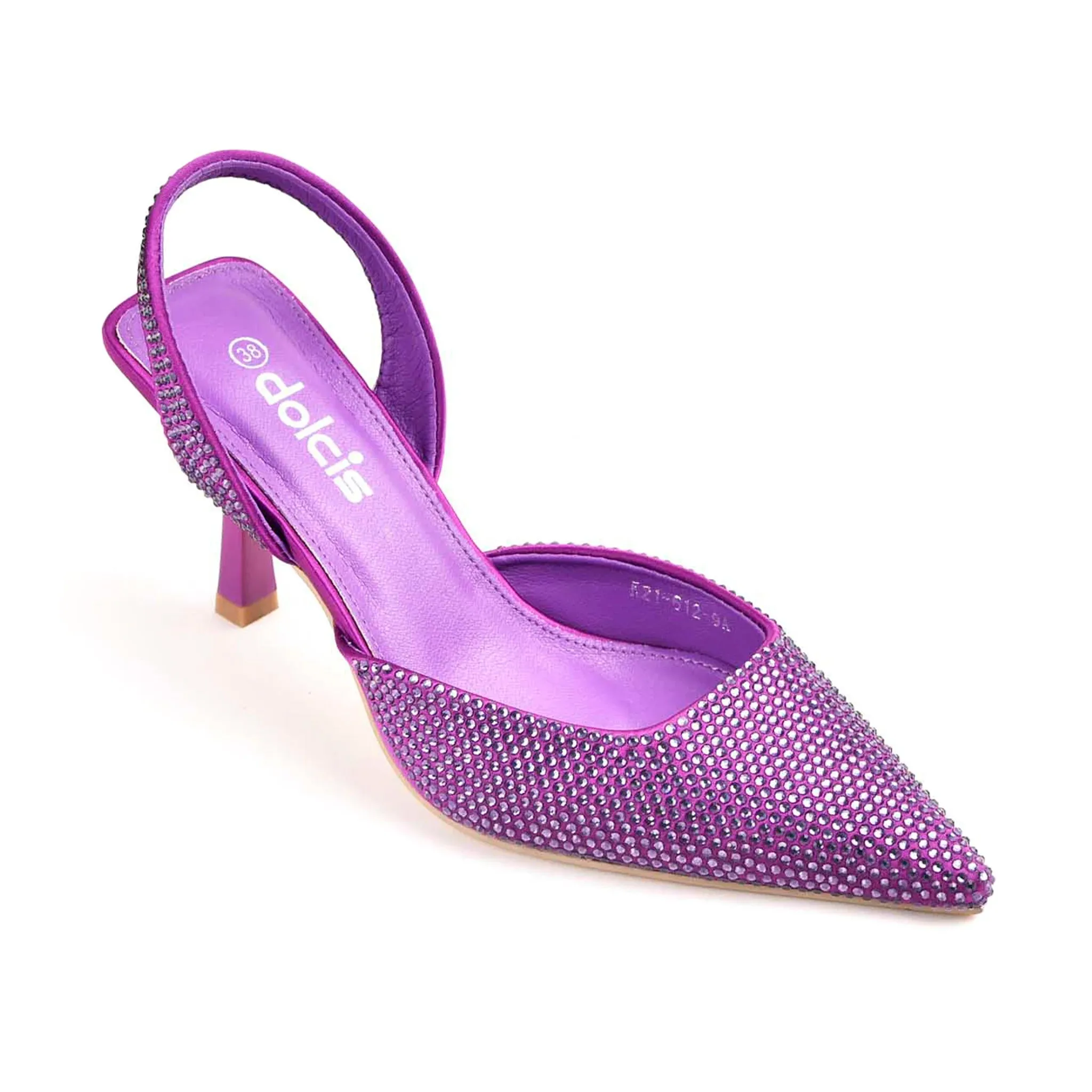 Vibrant Purple Rhinestone Slingback Heels | 467M-J