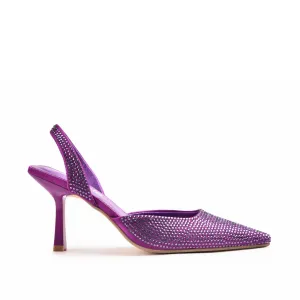 Vibrant Purple Rhinestone Slingback Heels | 467M-J