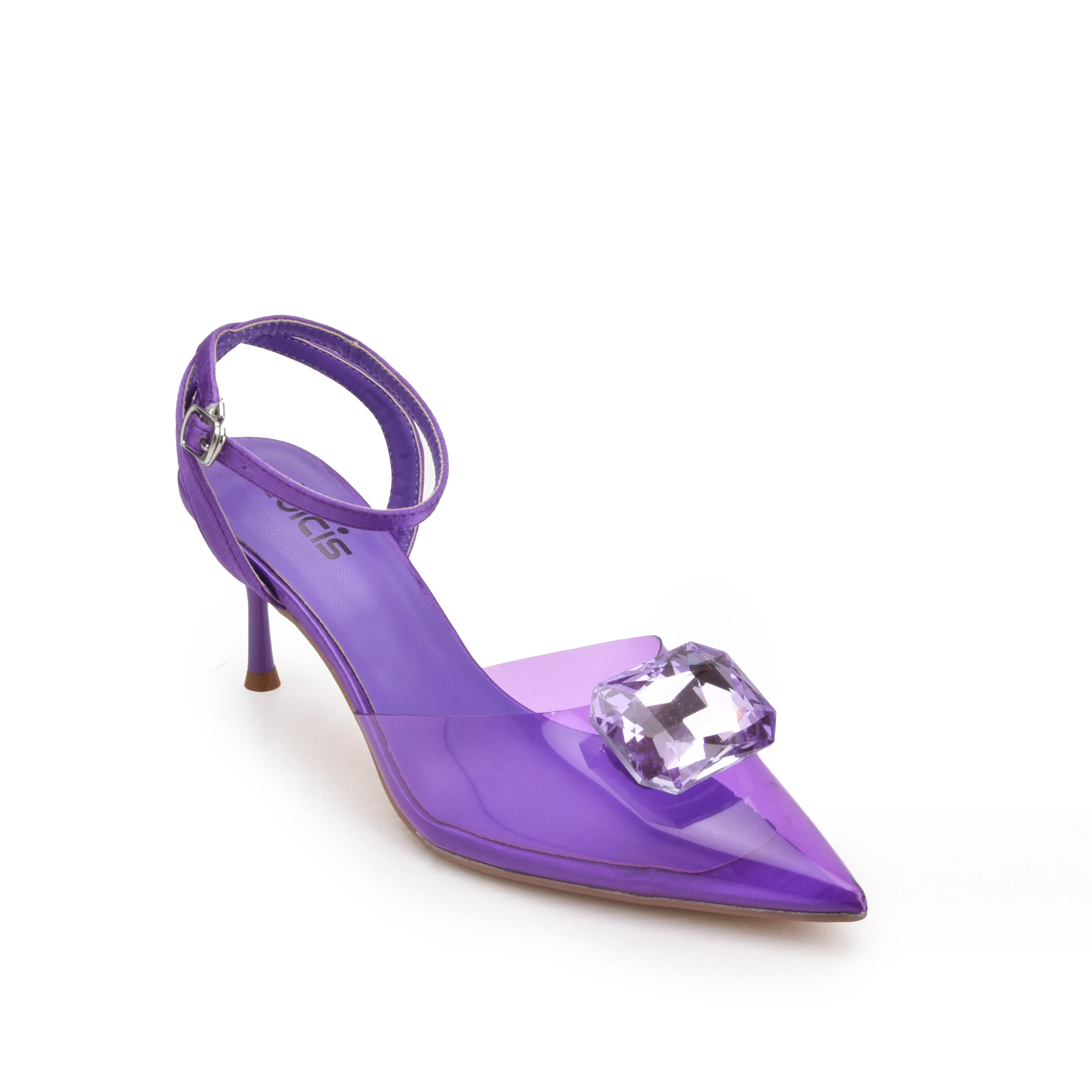 Vibrant Purple Transparent Kitten Heel Sandals | 426N-J