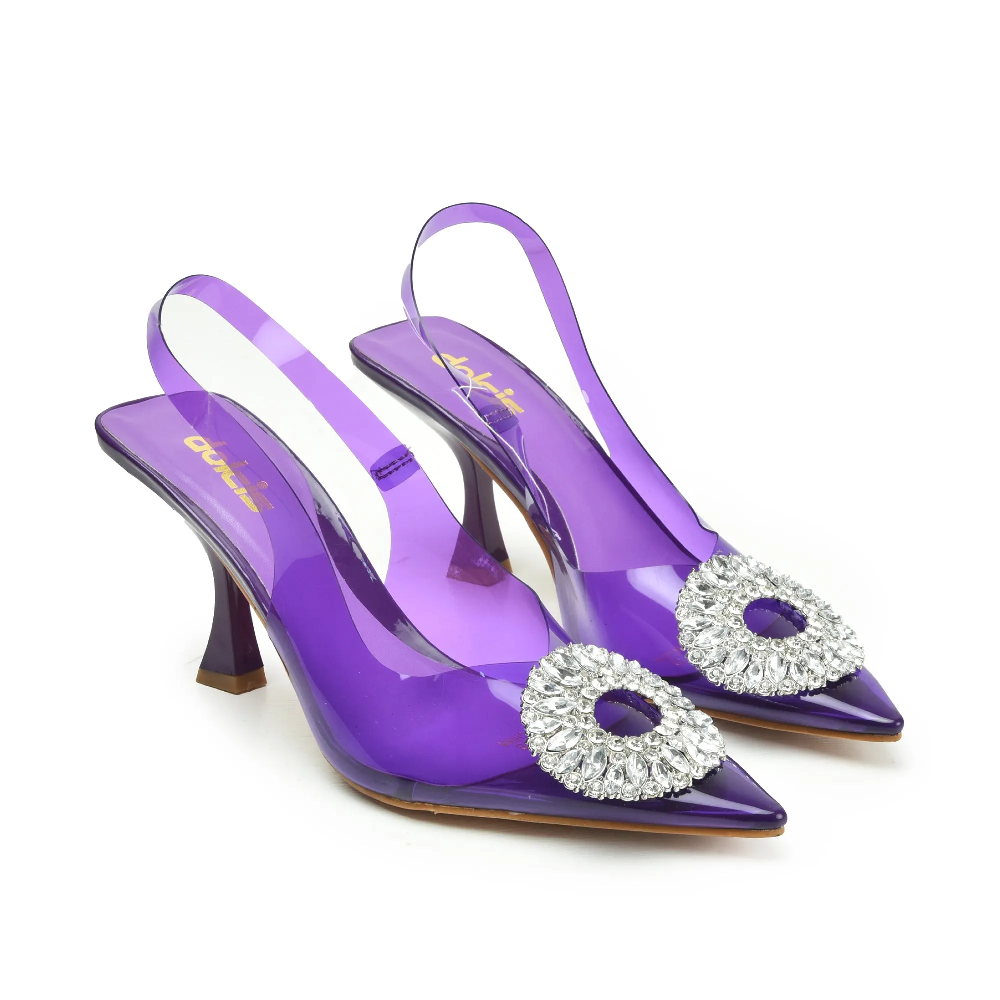 Vibrant Purple Transparent Slingback Heels | 437N-J