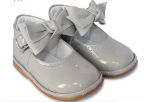 Vitoria PATENT Grey Leather Bar Shoes with Removable Bow