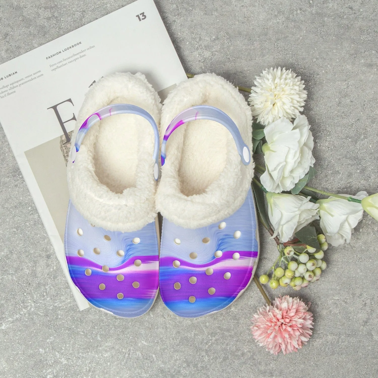 Water Color Fluff Lined Clogs