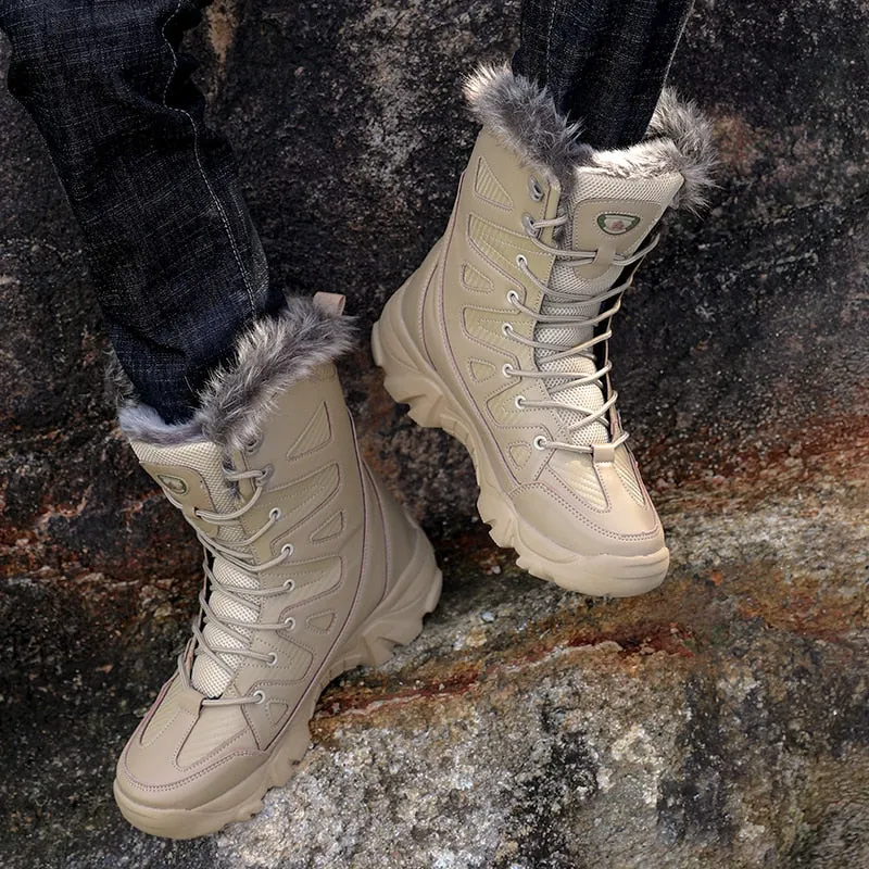 Winter Waterproof Men Boots Plush Super Warm Snow Boots Men Sneakers Ankle Boots Outdoor Desert Combat Army Boots Botas Hombre