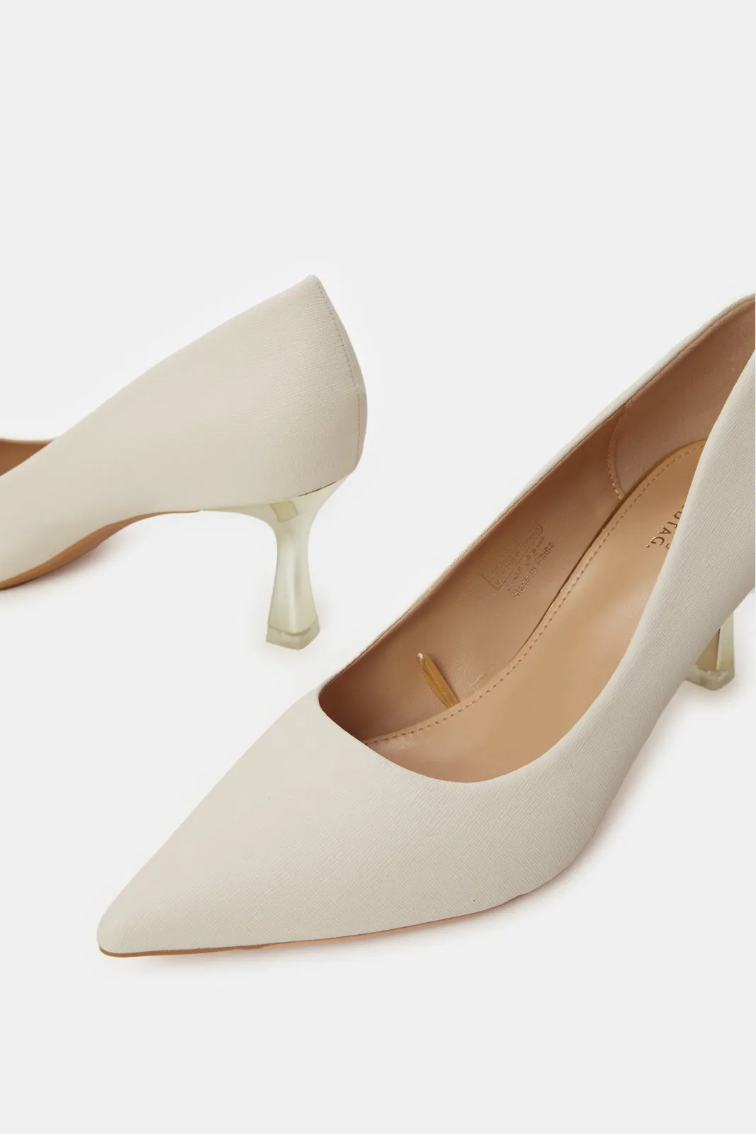 Women Ivory Court Shoes With Gold Heels