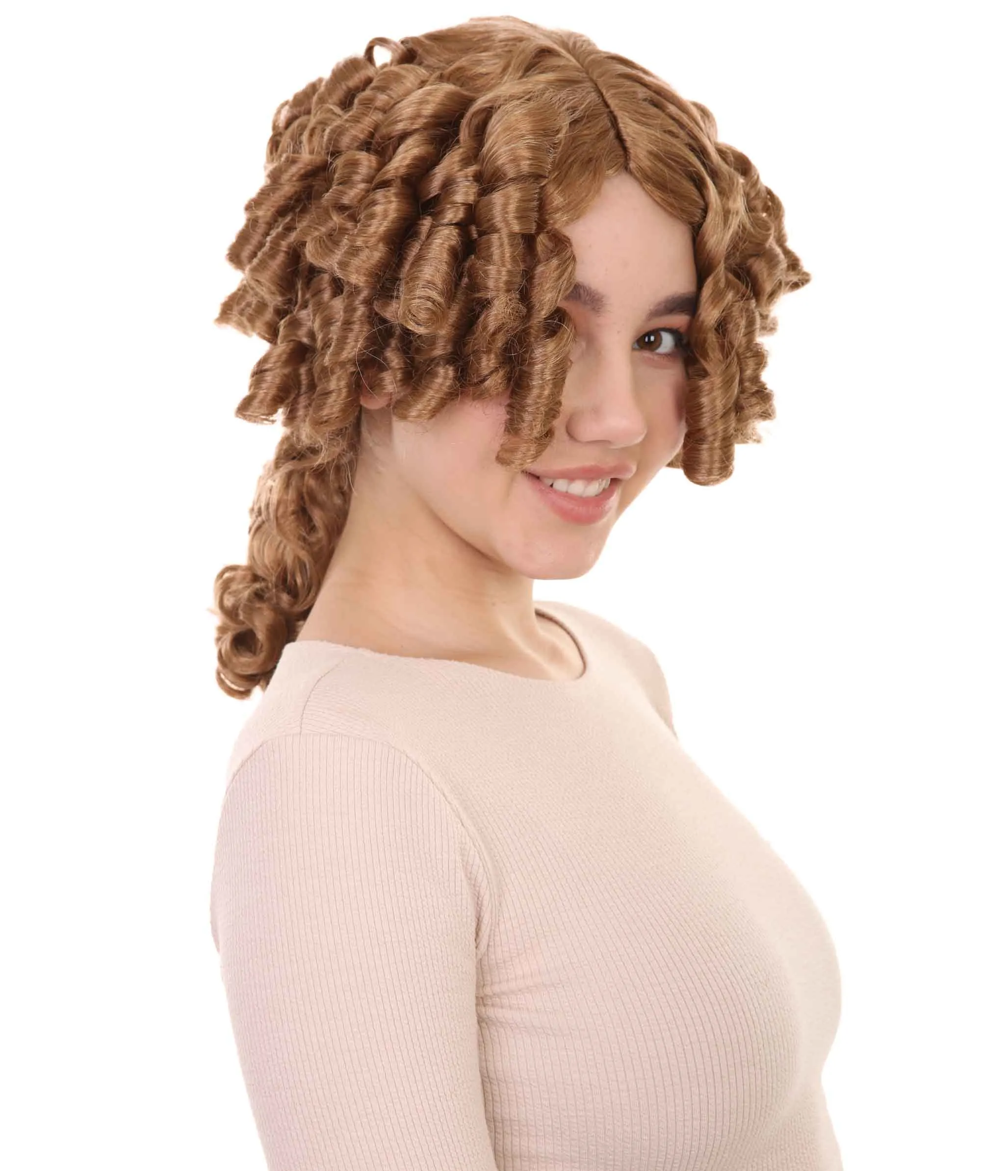 Womens Colonial Ladies 18th Century Wig | Golden Brown Historical Wigs | Premium Breathable Capless Cap