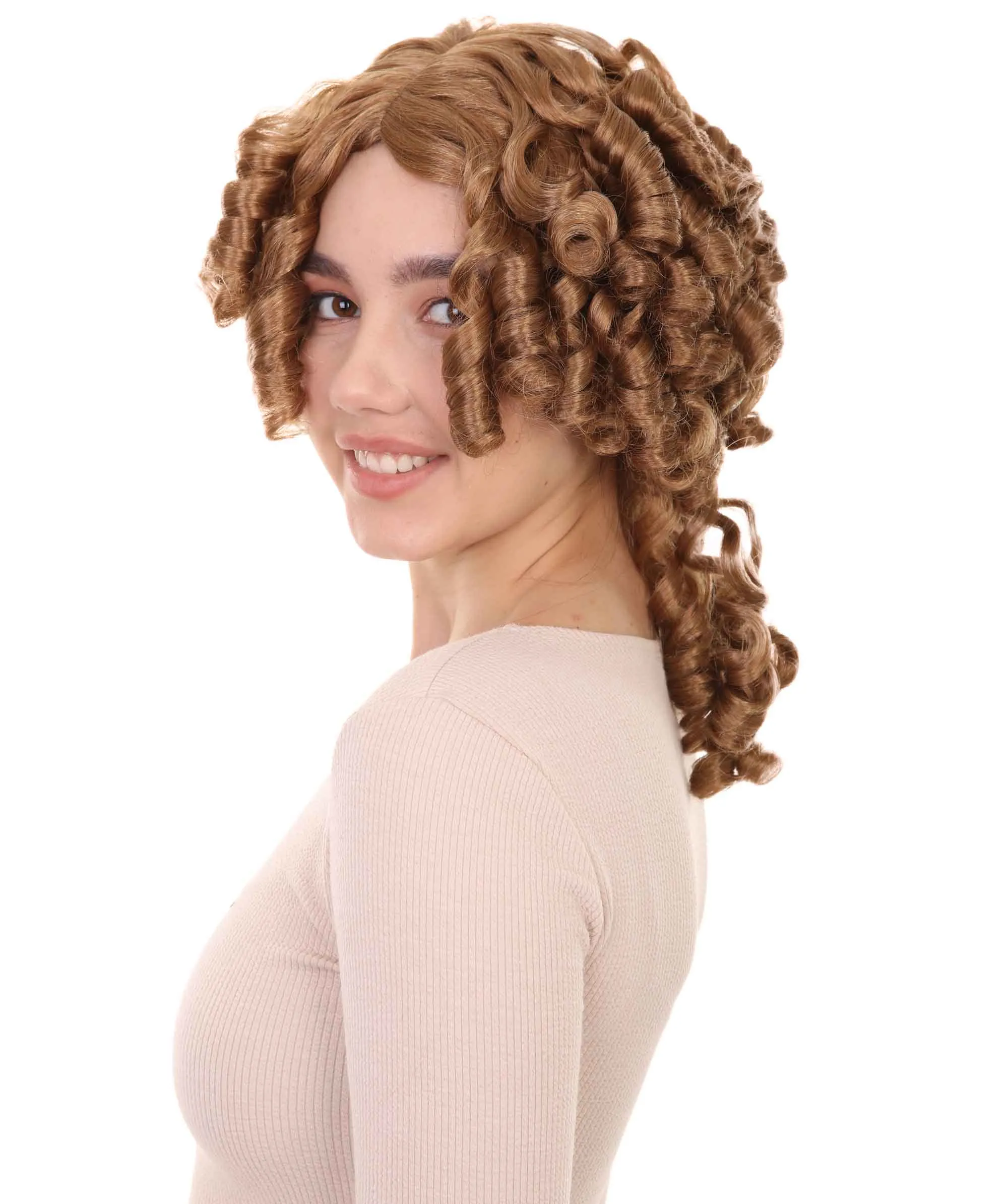 Womens Colonial Ladies 18th Century Wig | Golden Brown Historical Wigs | Premium Breathable Capless Cap