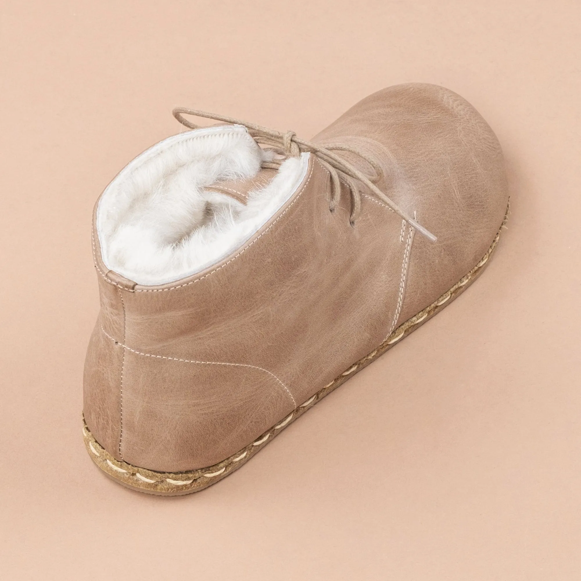 Women's Tan Barefoot Oxford Boots with Fur